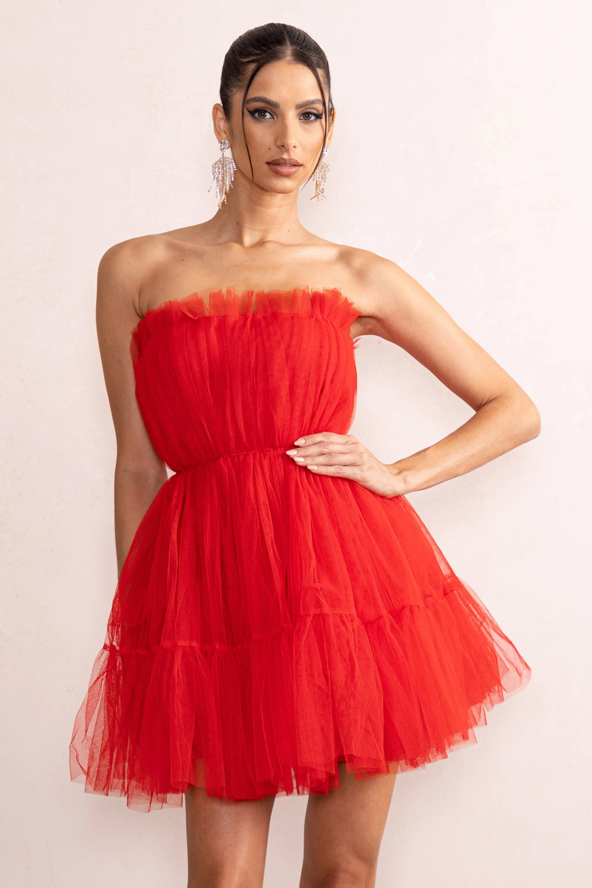 Aella | Mini-robe en tulle plissée avec bandeau rouge