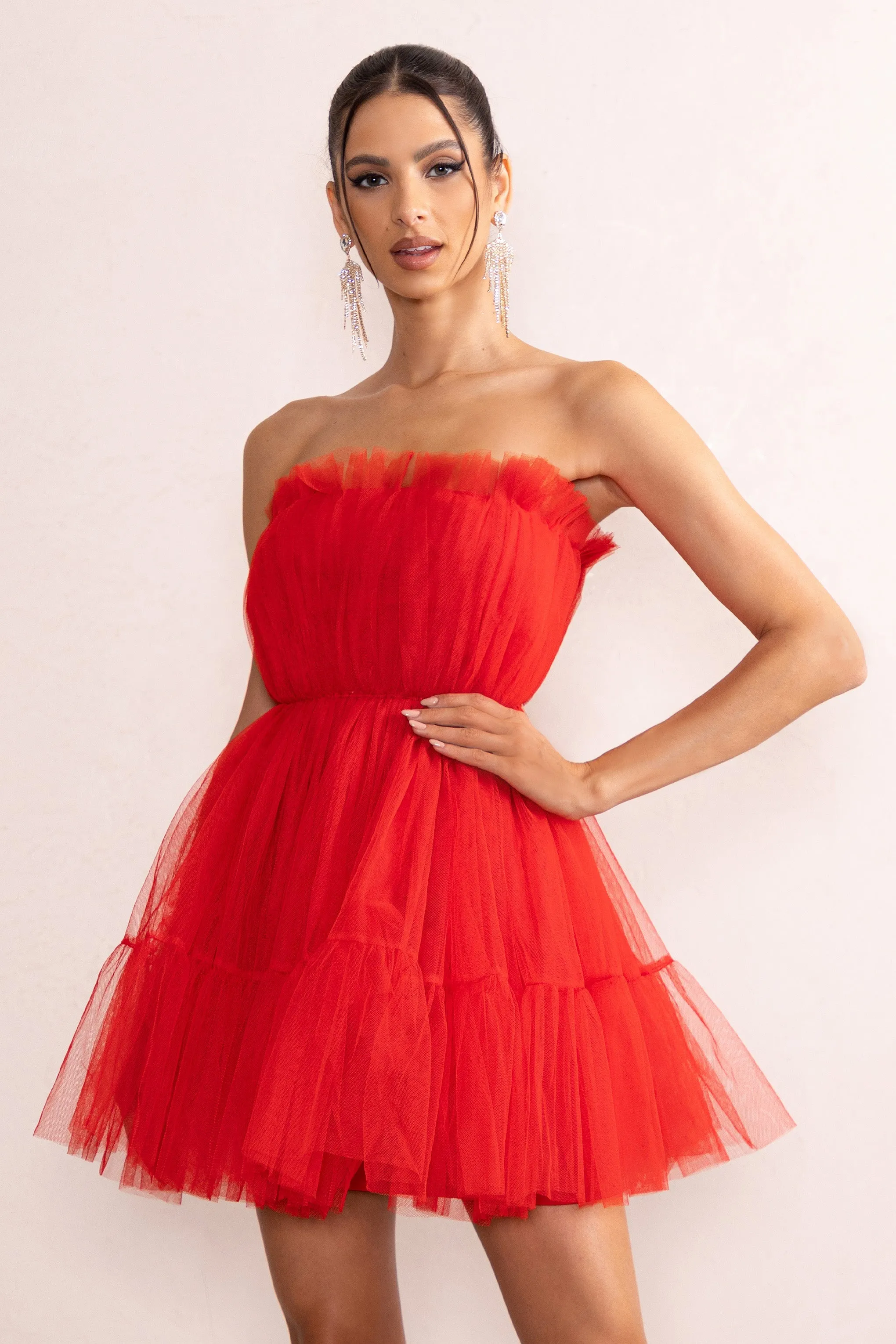 Aella | Mini-robe en tulle plissée avec bandeau rouge