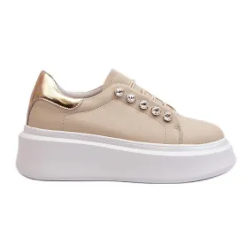 Baskets en Cuir pour Femme sur Plateforme Massive Beige S.Barski LR628