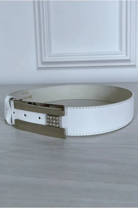 Ceinture blanche en simili avec boucle argenté avec strass