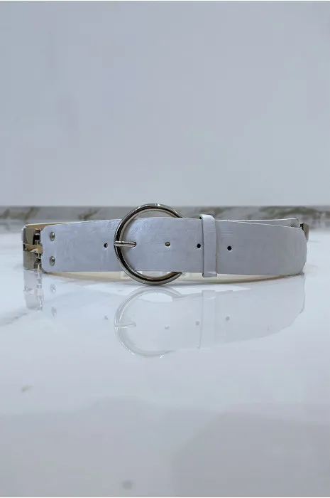 Ceinture en simili cuir blanc et empiècements en métal