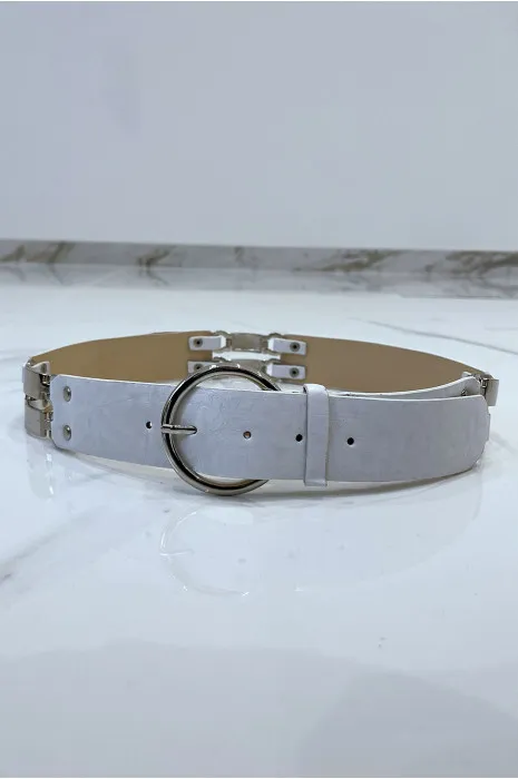 Ceinture en simili cuir blanc et empiècements en métal