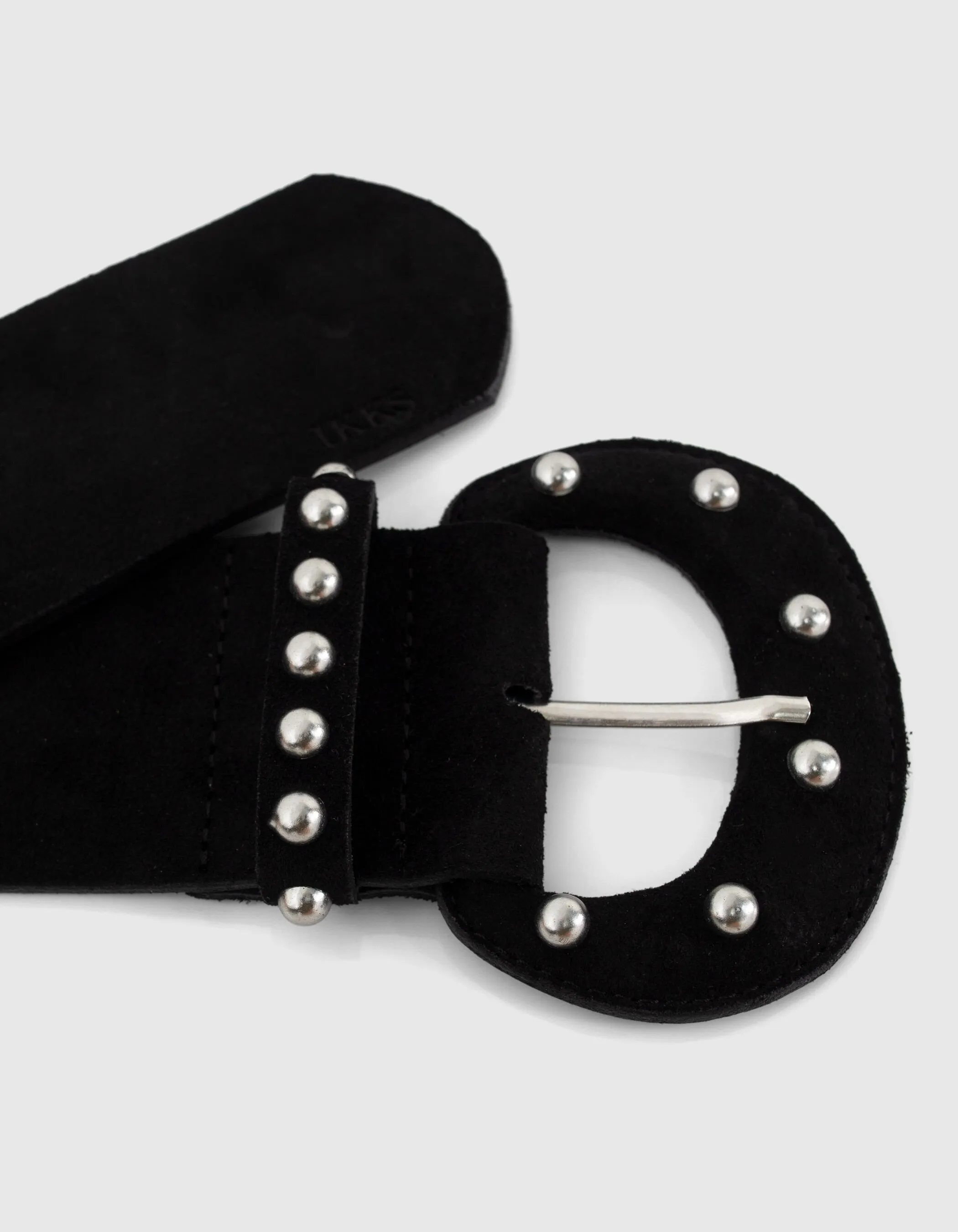 Ceinture large noire cuir velours clouté Femme