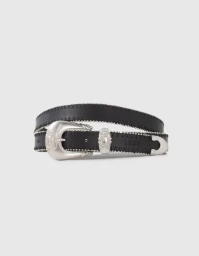 Ceinture noire cuir microbilles et boucle Western Femme