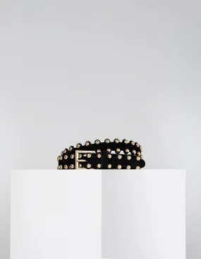 Ceinture noire en cuir velours bordée de clous I.Code