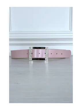 Ceinture simili rose avec boucle rectangle à strass