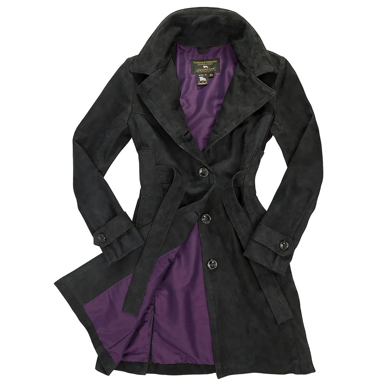 Cockpit USA Women's Amelia Trench Coat in Black USA Made