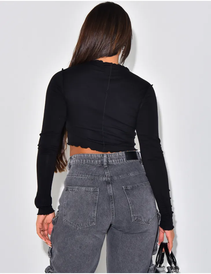 Crop top manches longues à coutures apparentes / 57631 - JEANS INDUSTRY