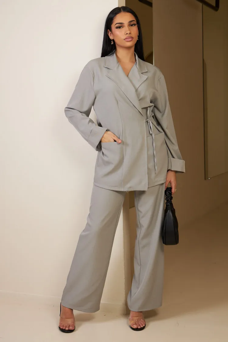 Ensemble 2 pièces blouse + pantalon gris