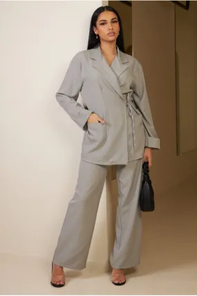 Ensemble 2 pièces blouse + pantalon gris