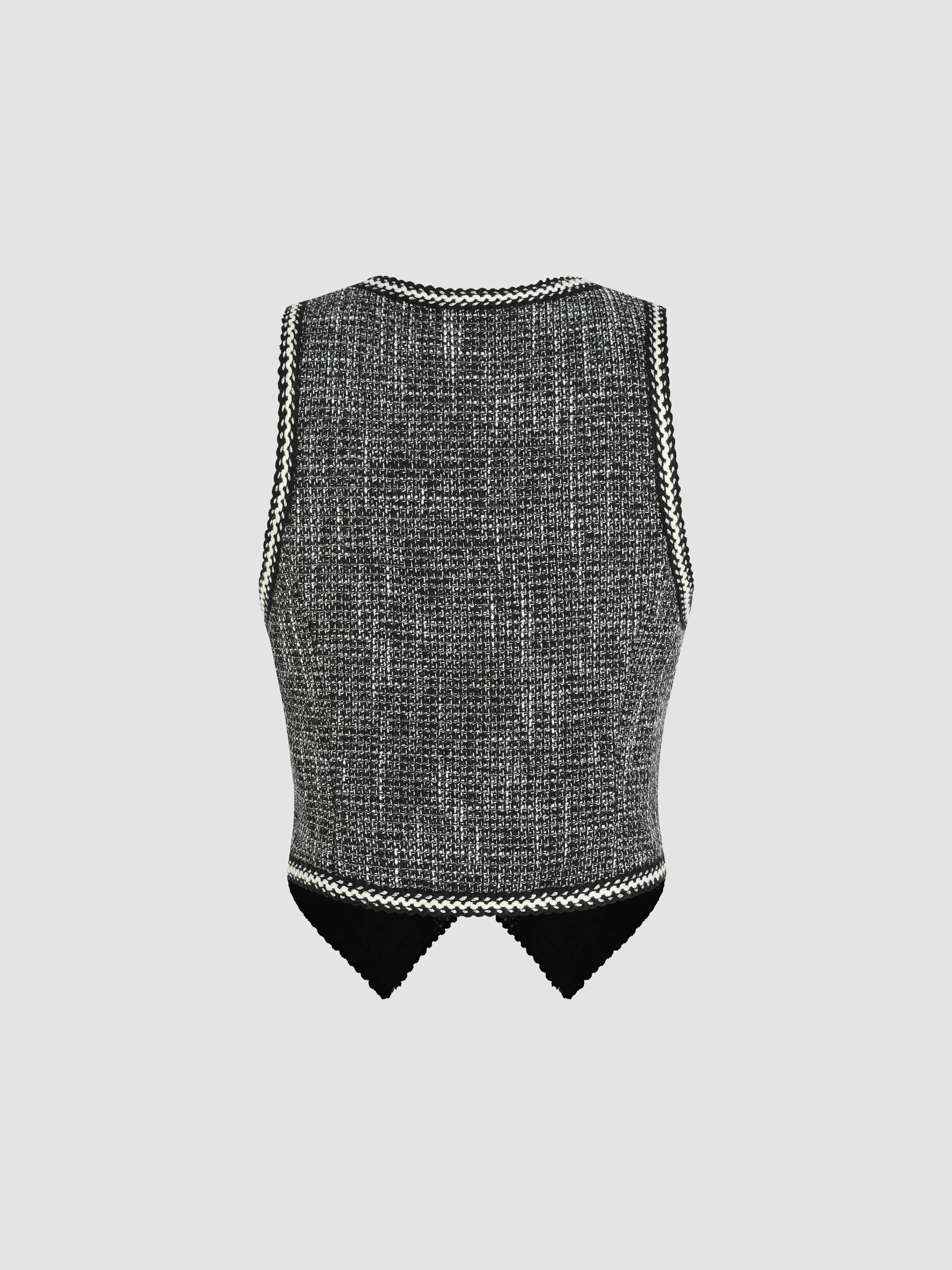  Gilet Crop Bouton Uni en Tweed à Col V