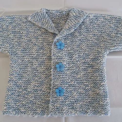 Gilet manches courtes avec boutons en coton oeko-tex layette bébé fille ou garçon coloris chiné bleu/blanc taille 3 mois