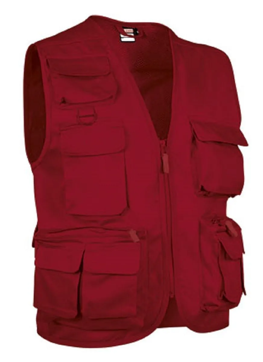 Gilet reporter multipoches sans manches - SAFARI - rouge lotus 