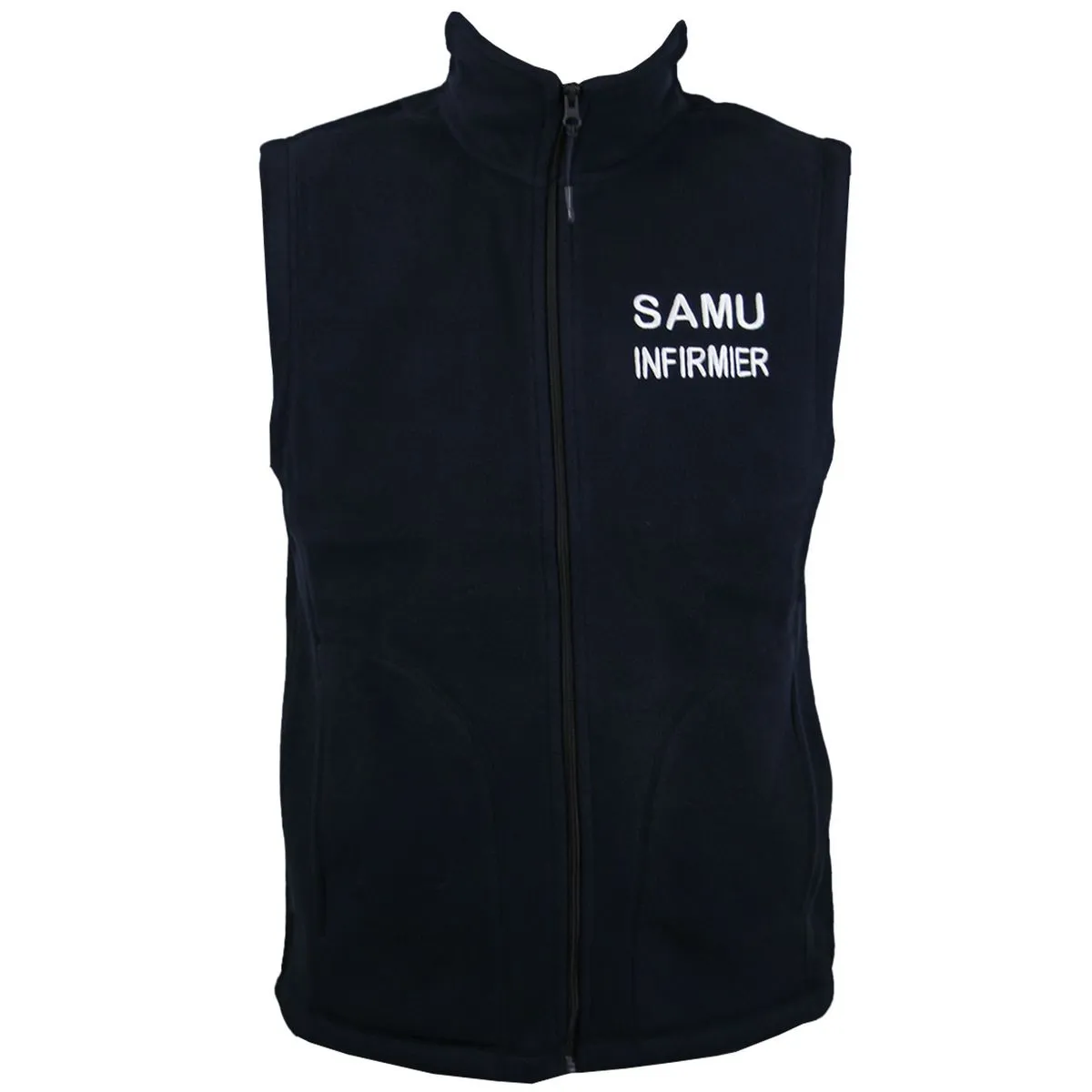 Gilet sans manches micropolaire homme - brodé SAMU INFIRMIER recto verso - bleu marine 