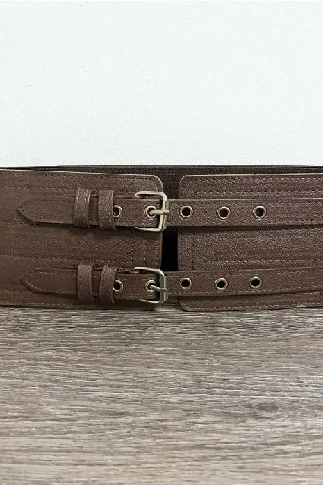 Grosse ceinture marron avec deux anneaux et élastique à la taille