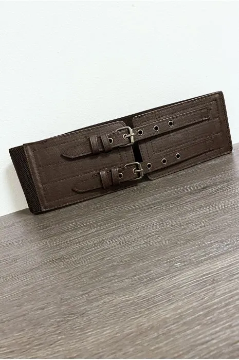 Grosse ceinture marron avec deux anneaux et élastique à la taille