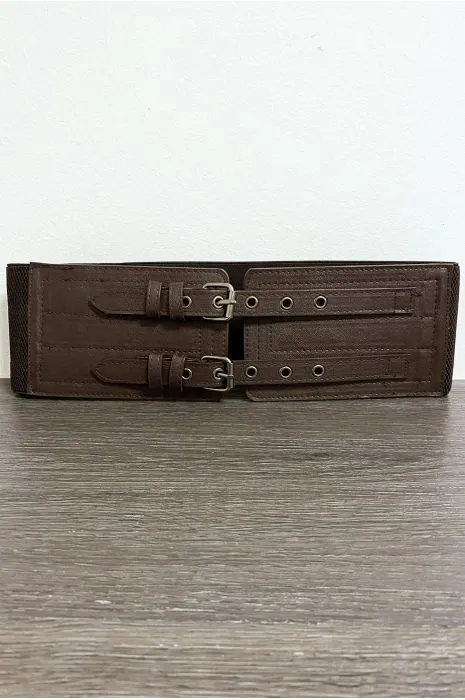 Grosse ceinture marron avec deux anneaux et élastique à la taille