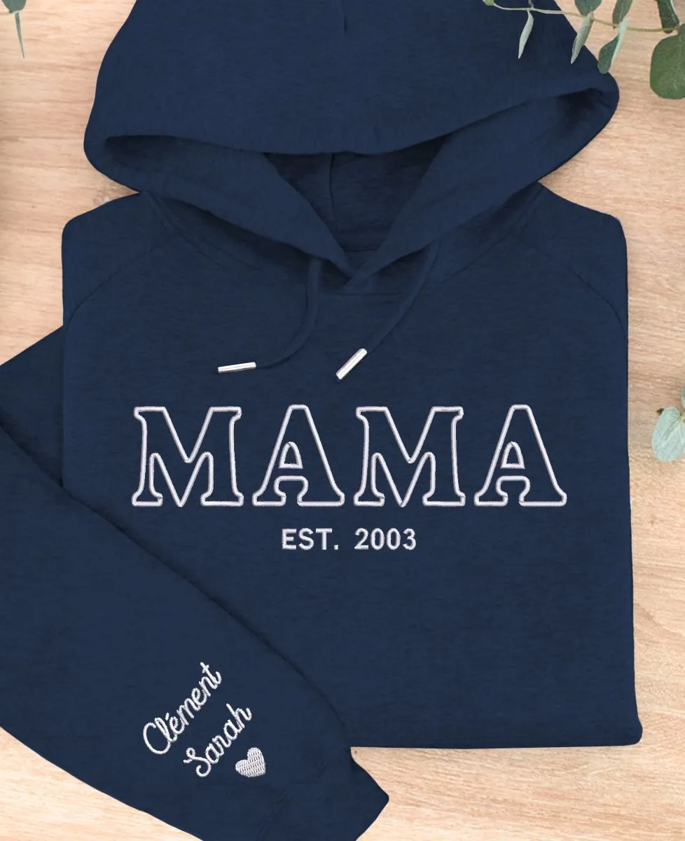 Hoodie femme Mama et prénoms des enfants sur la manche