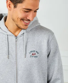 Hoodie zippé homme J'peux pas j'ai rugby (brodé)