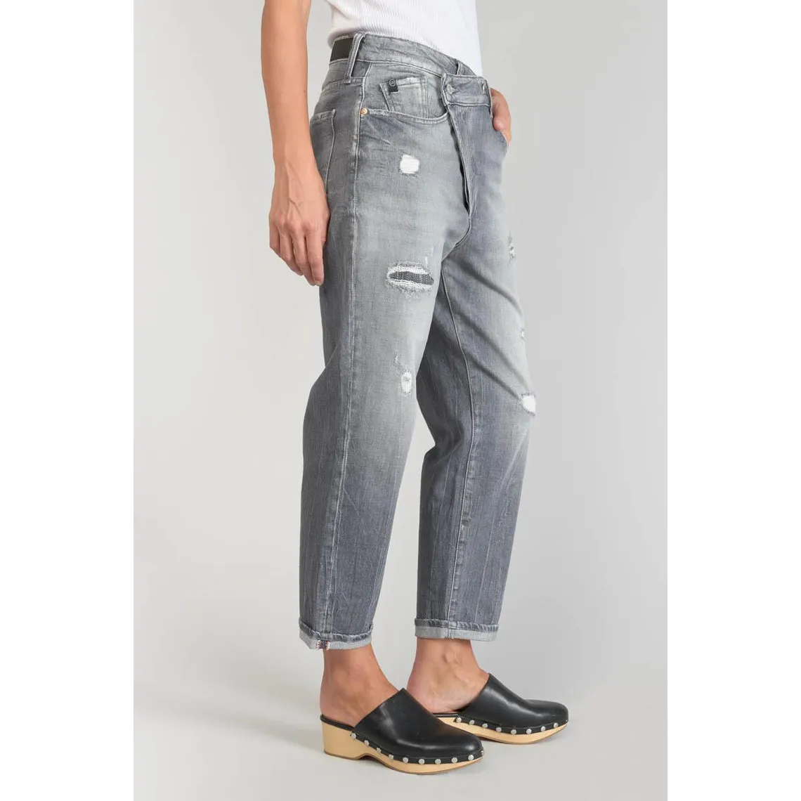 Jeans boyfit cosy, 7/8ème gris en coton | 3 Suisses