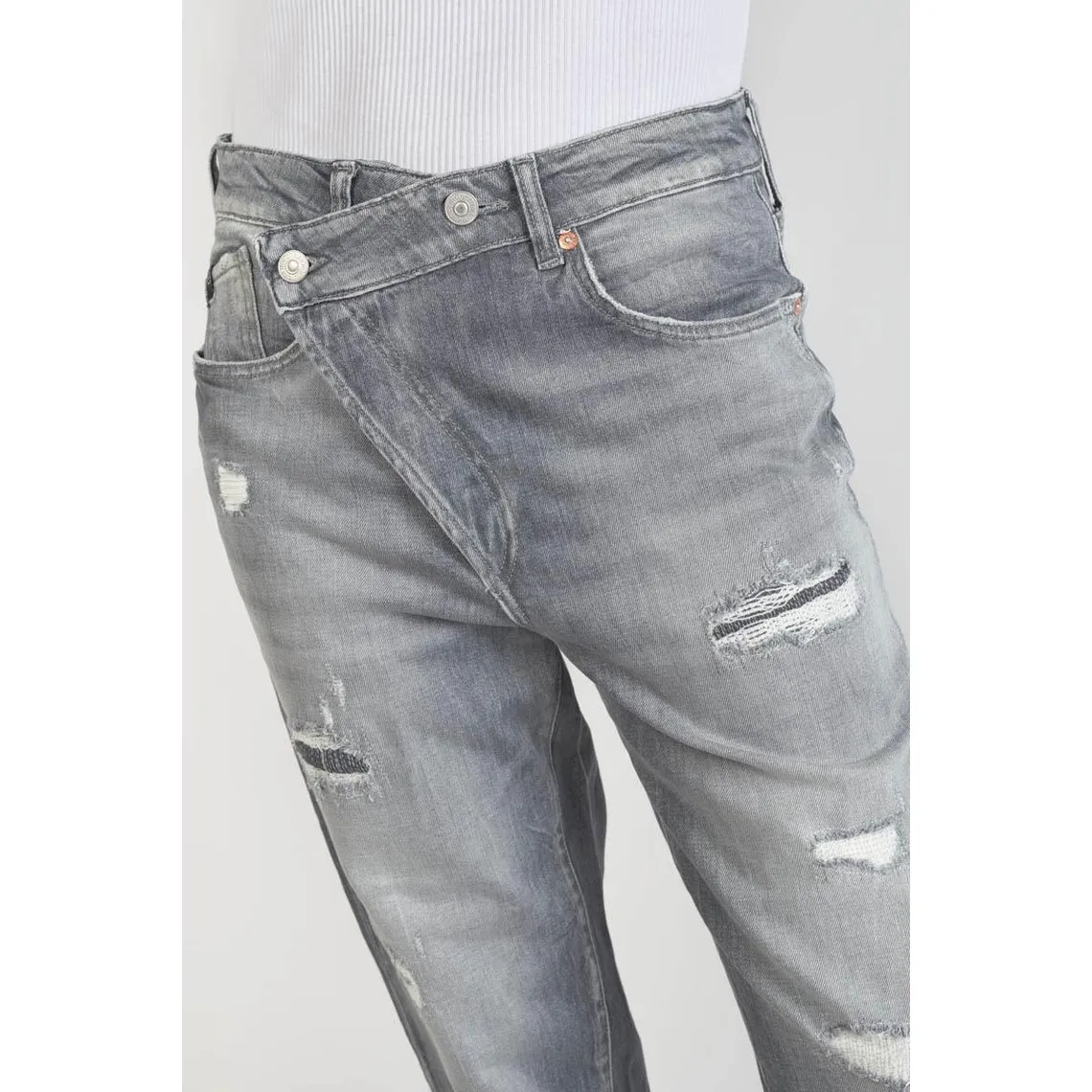 Jeans boyfit cosy, 7/8ème gris en coton | 3 Suisses