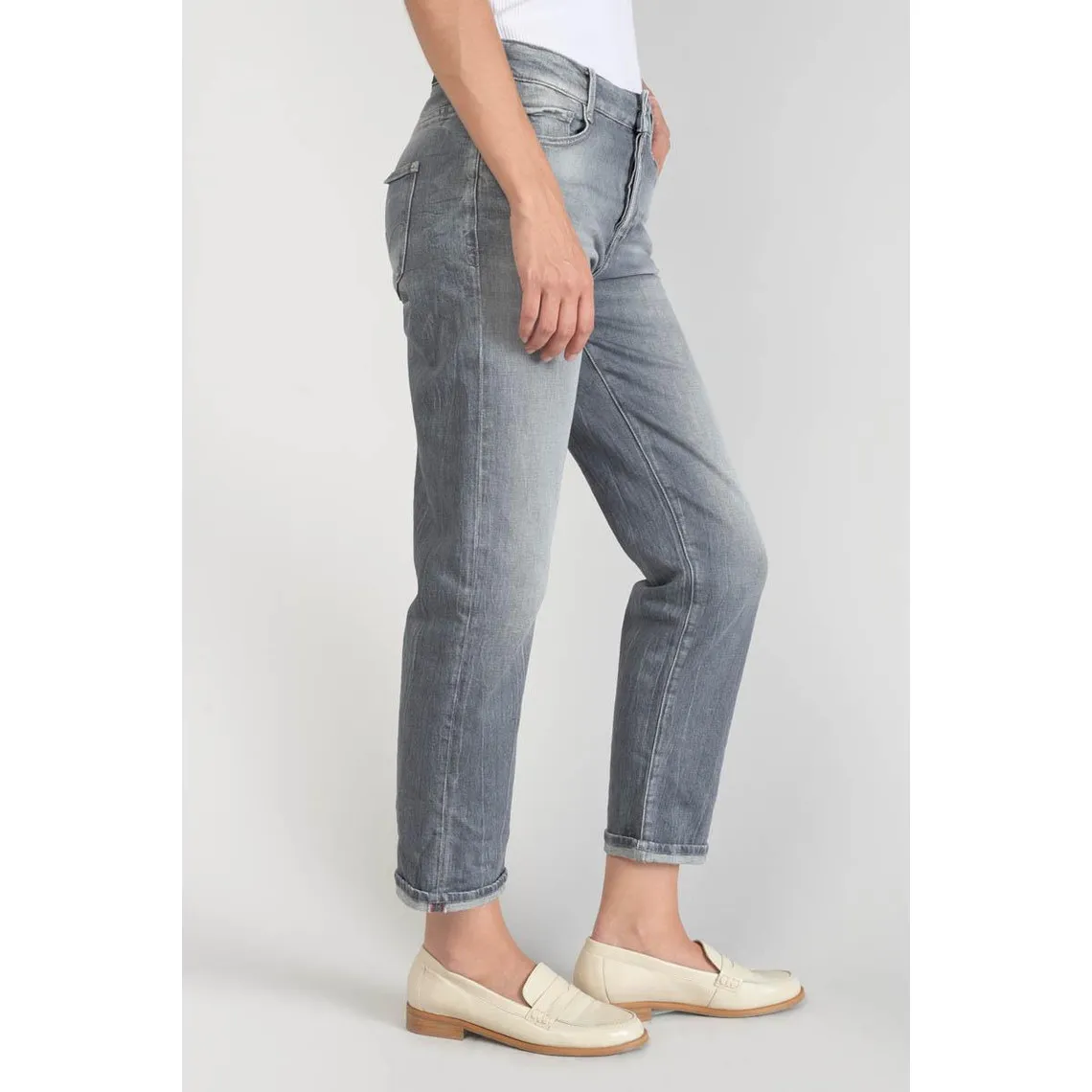 Jeans mom 400/18, 7/8ème gris en coton | 3 Suisses