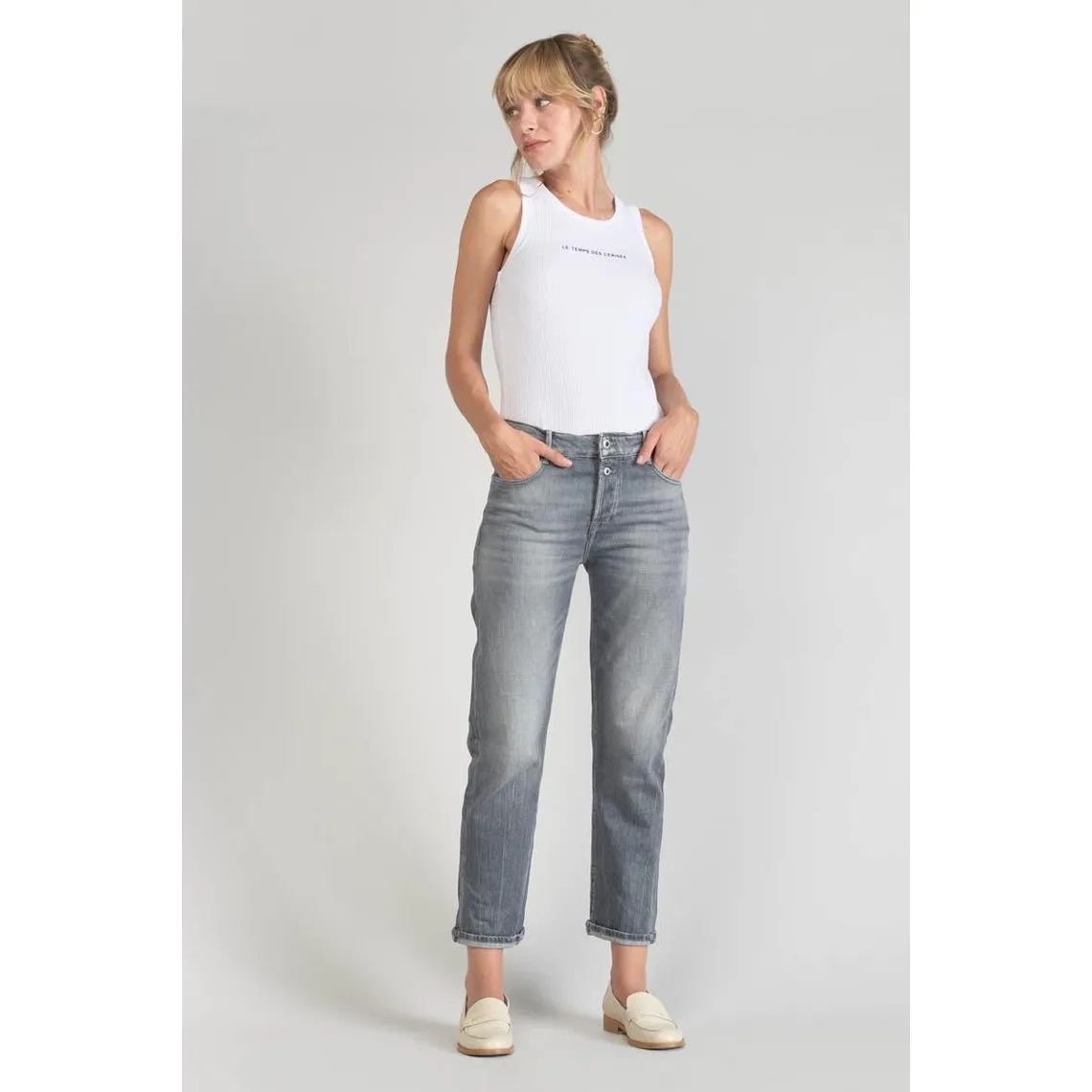 Jeans mom 400/18, 7/8ème gris en coton | 3 Suisses