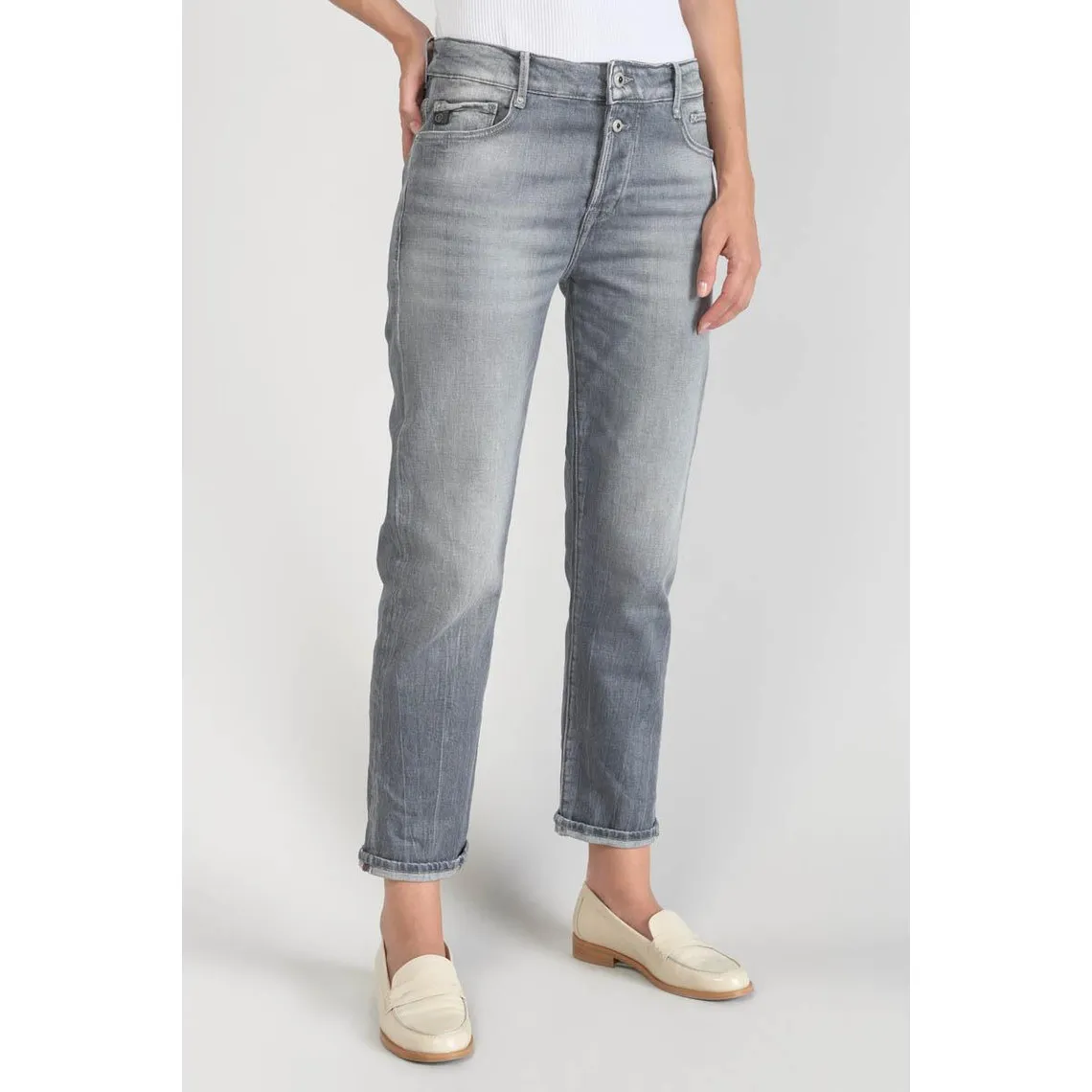 Jeans mom 400/18, 7/8ème gris en coton | 3 Suisses