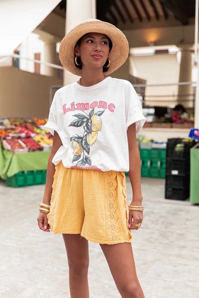 LIMONE Blanc T-Shirt Loose citron femme