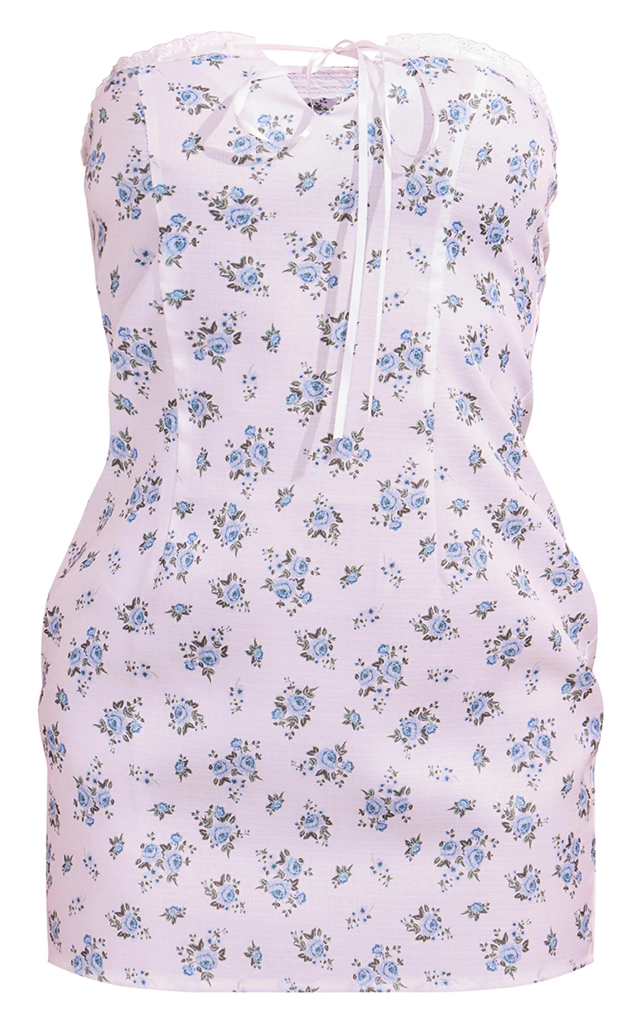 Mini-robe bustier blanche tissée nouée à petites fleurs