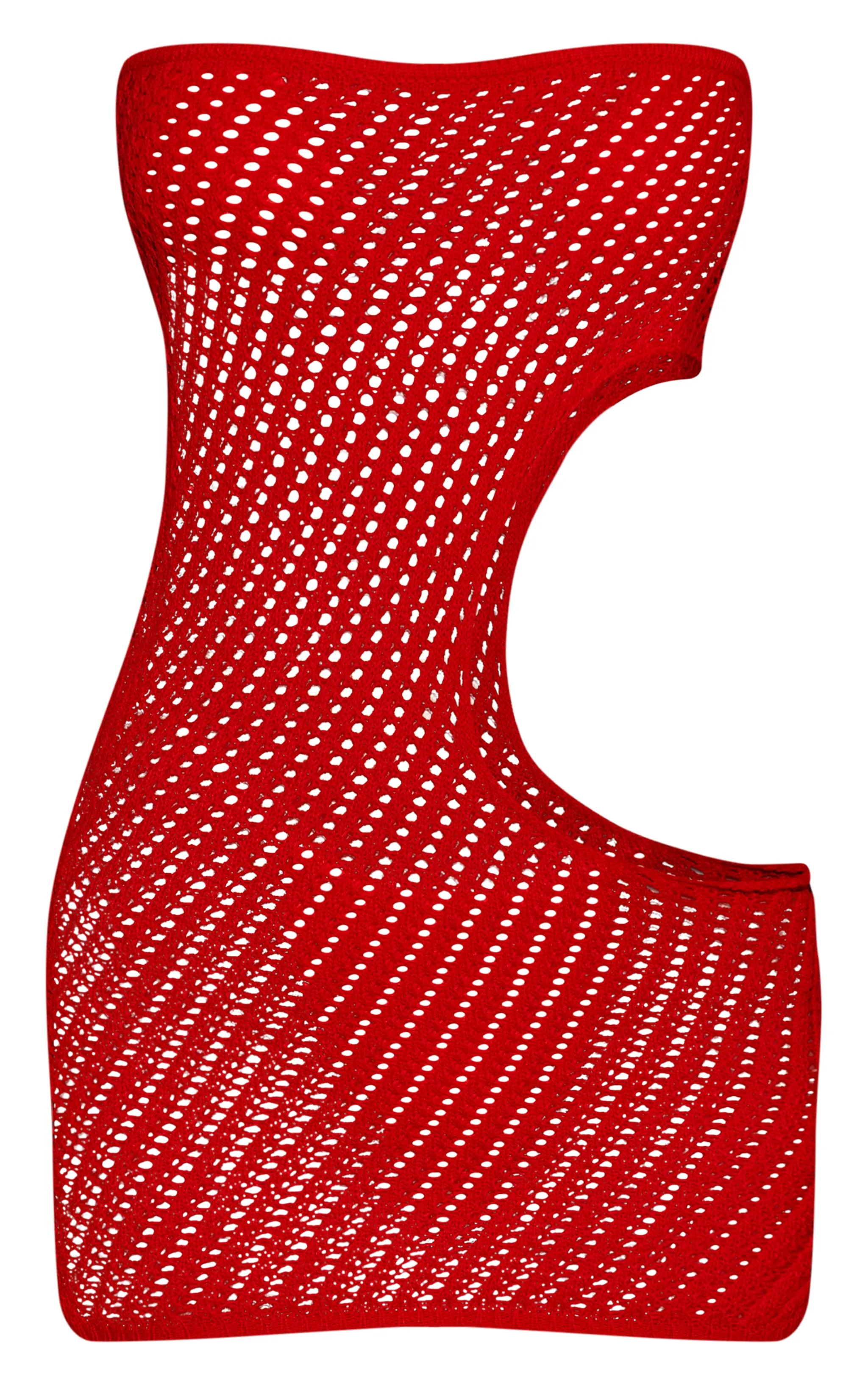 Mini-robe bustier en maille corchet rouge à découpes