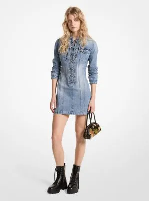 Mini-robe en denim extensible à lacets