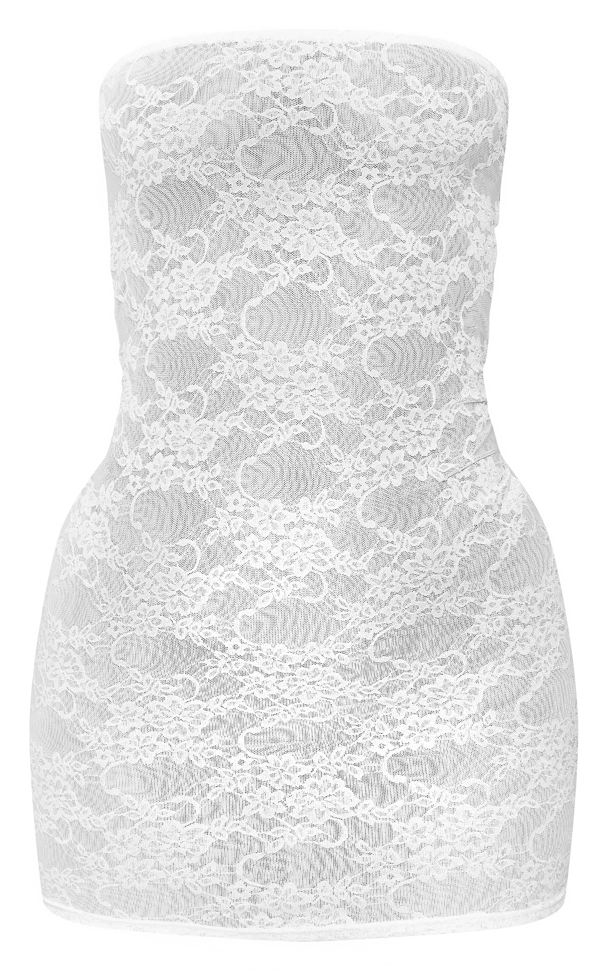 Mini-robe moulante bustier en dentelle blanche