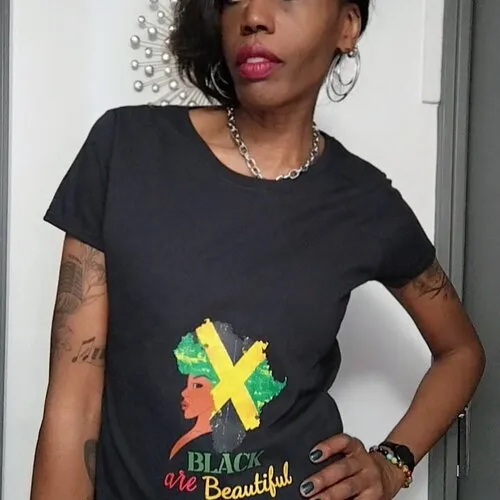 Original t-shirt femme imprime !! black are beautiful !! en coton noir imprime taille:40 belicious-delicious-creation