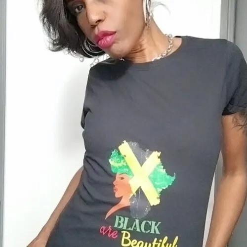 Original t-shirt femme imprime !! black are beautiful !! en coton noir imprime taille:40 belicious-delicious-creation