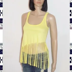 Original top femme !! fringed !! en coton jaune t m  long 65cm belicious-delicious-creation