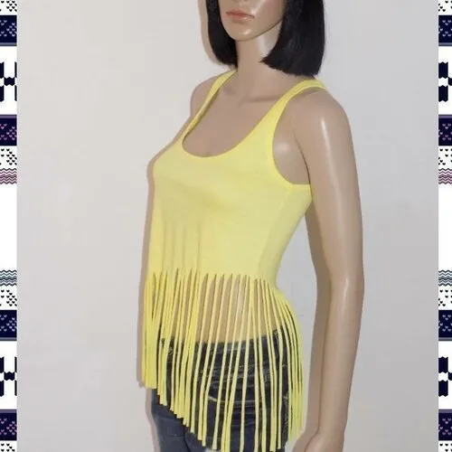 Original top femme !! fringed !! en coton jaune t m  long 65cm belicious-delicious-creation