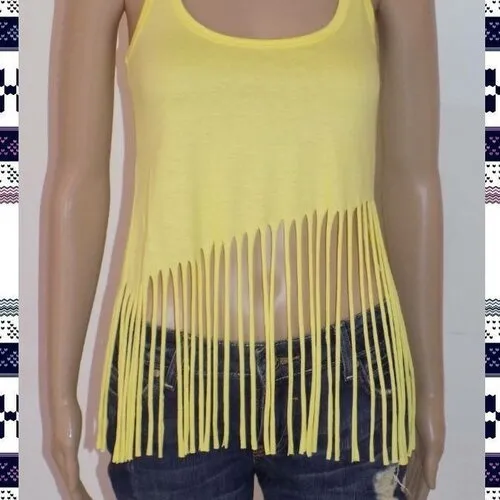 Original top femme !! fringed !! en coton jaune t m  long 65cm belicious-delicious-creation