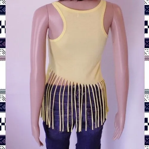 Original top femme !! fringed !! en coton jaune t m  long 65cm belicious-delicious-creation