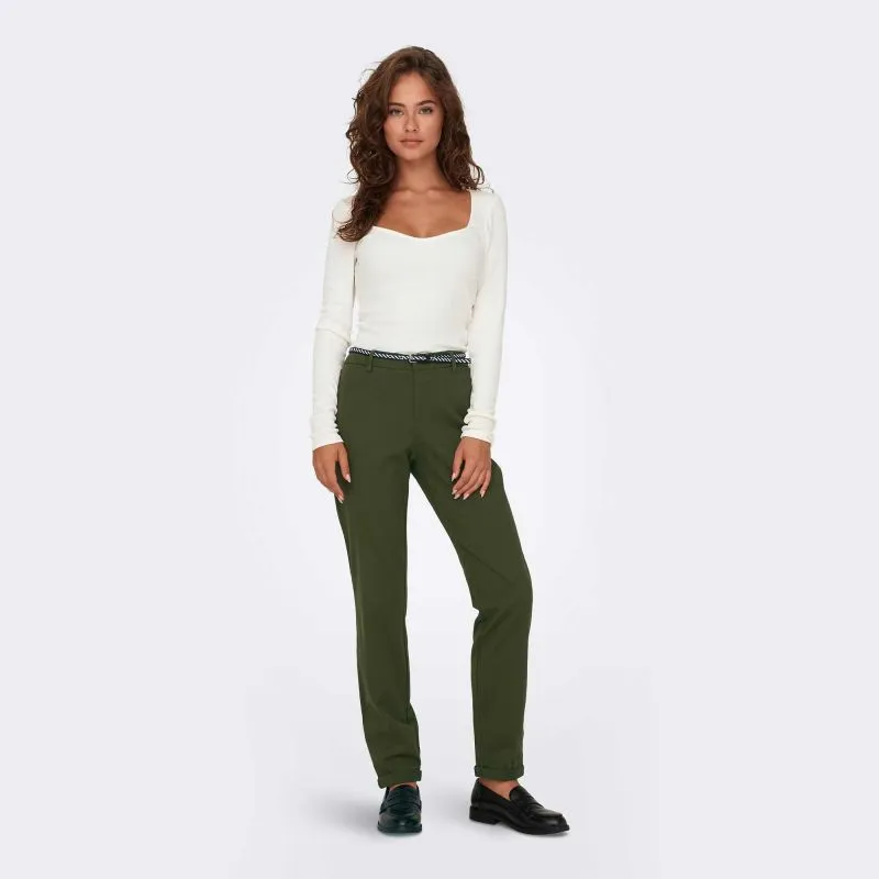 Pantalon chino, ceinture tressée, couleur uni Femme ONLY à prix 