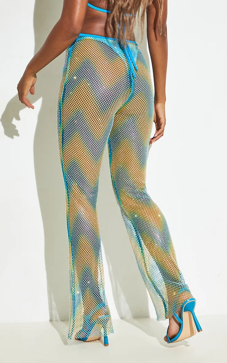 Pantalon de plage flare strassé turquoise