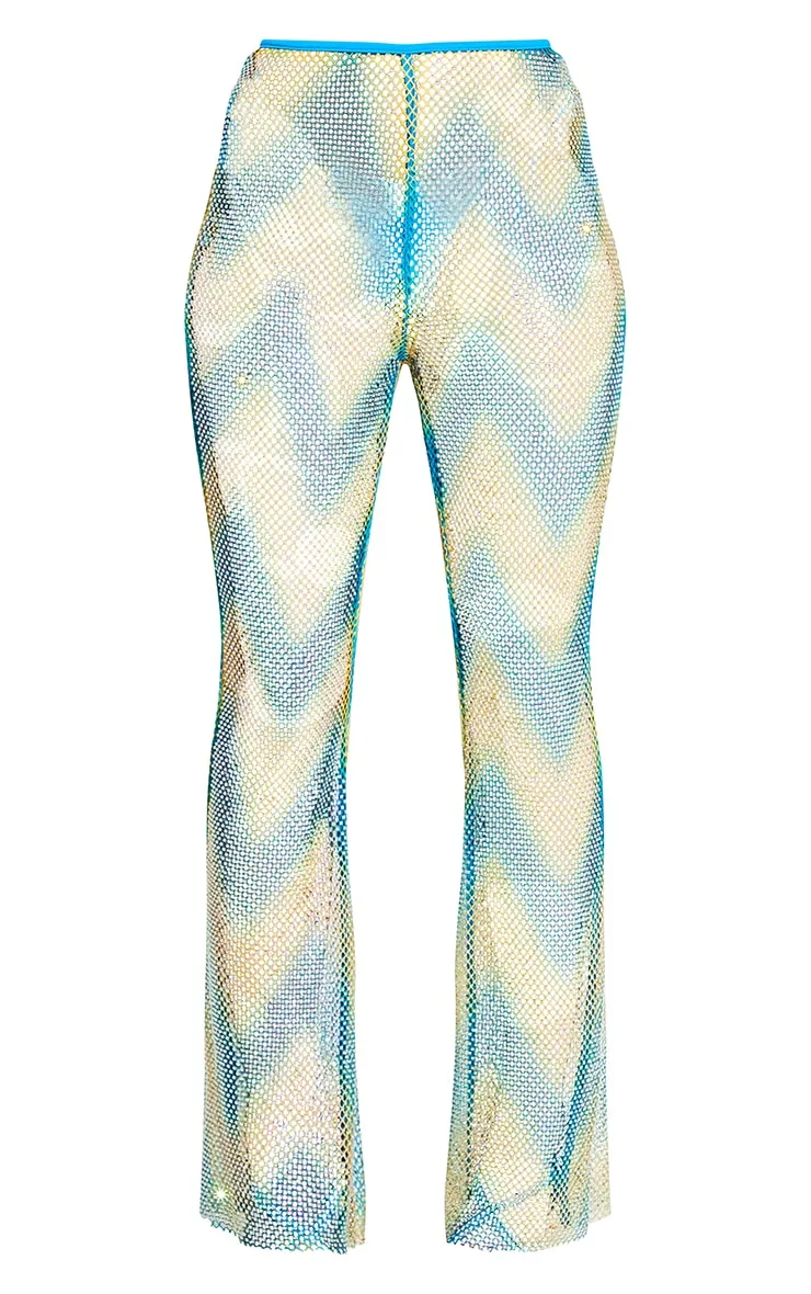 Pantalon de plage flare strassé turquoise