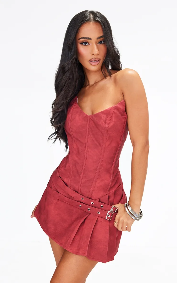 Petite Mini-robe bustier moulante rouge délavé en PU