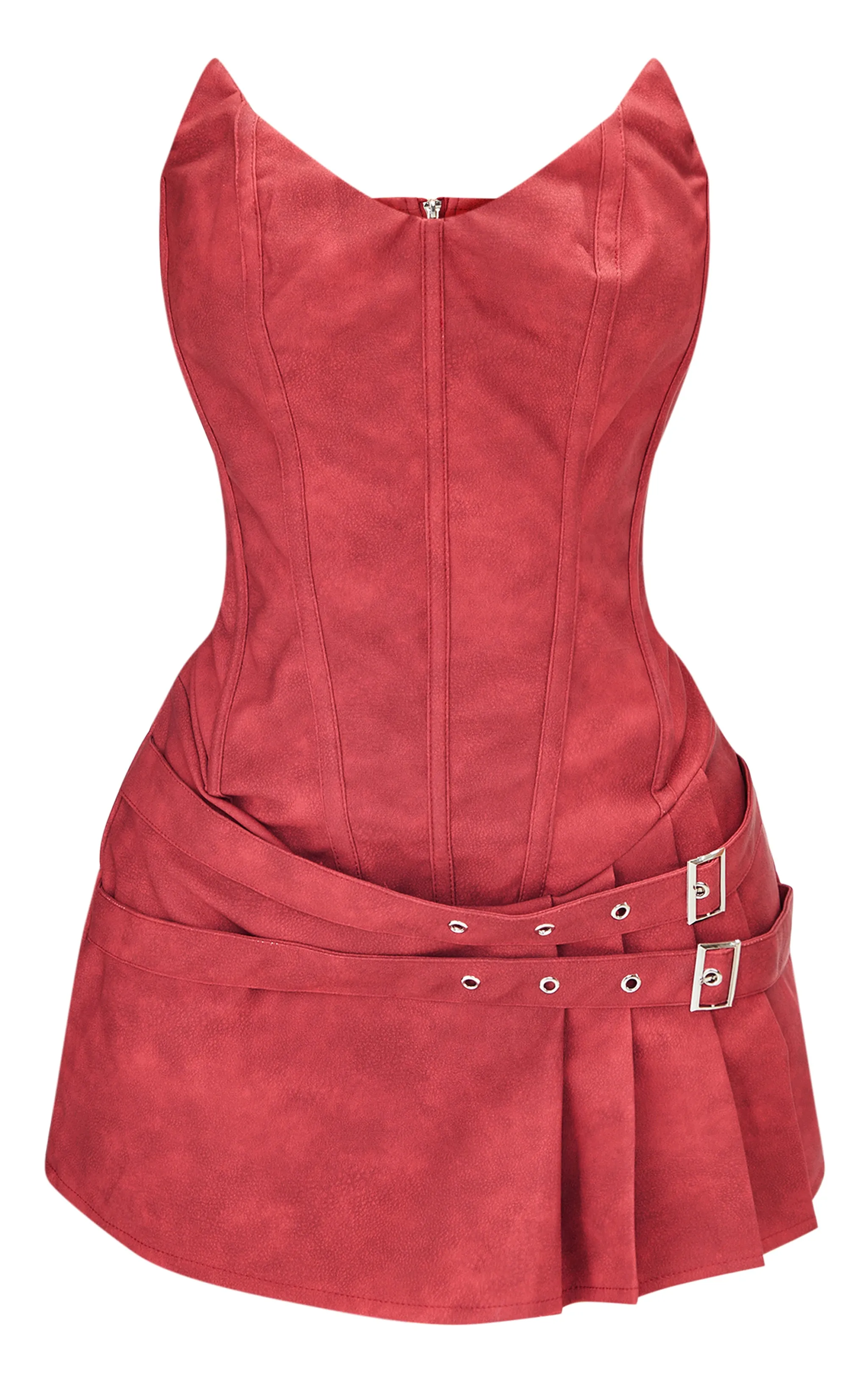 Petite Mini-robe bustier moulante rouge délavé en PU