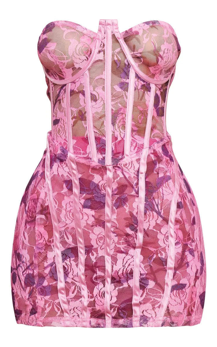 Petite Mini-robe rose imprimée à corset lacé