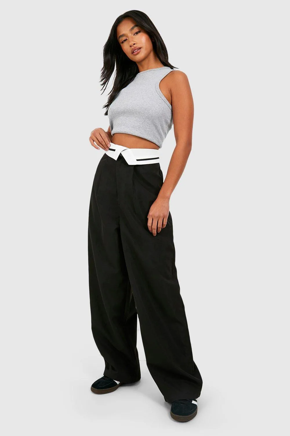 Petite - Pantalon large à revers contrastants