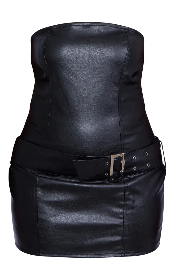 Plus Mini-robe bustier en PU noir à ceinture