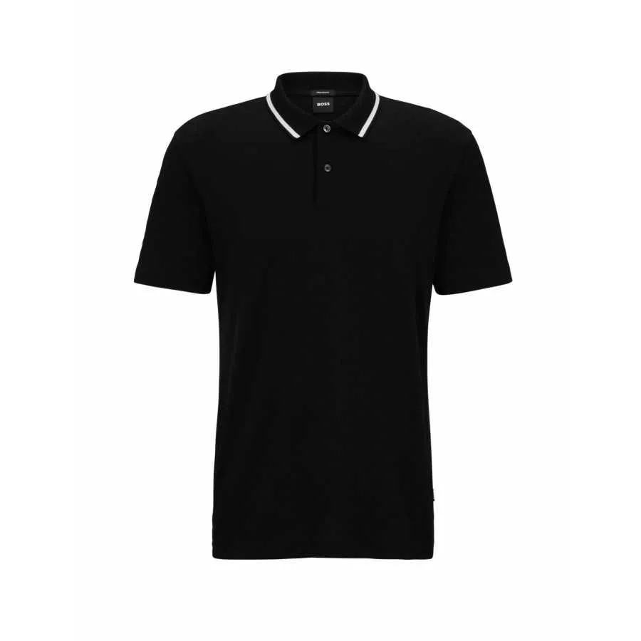 Polo Noir Monogramme Jacquard - Boss pour homme