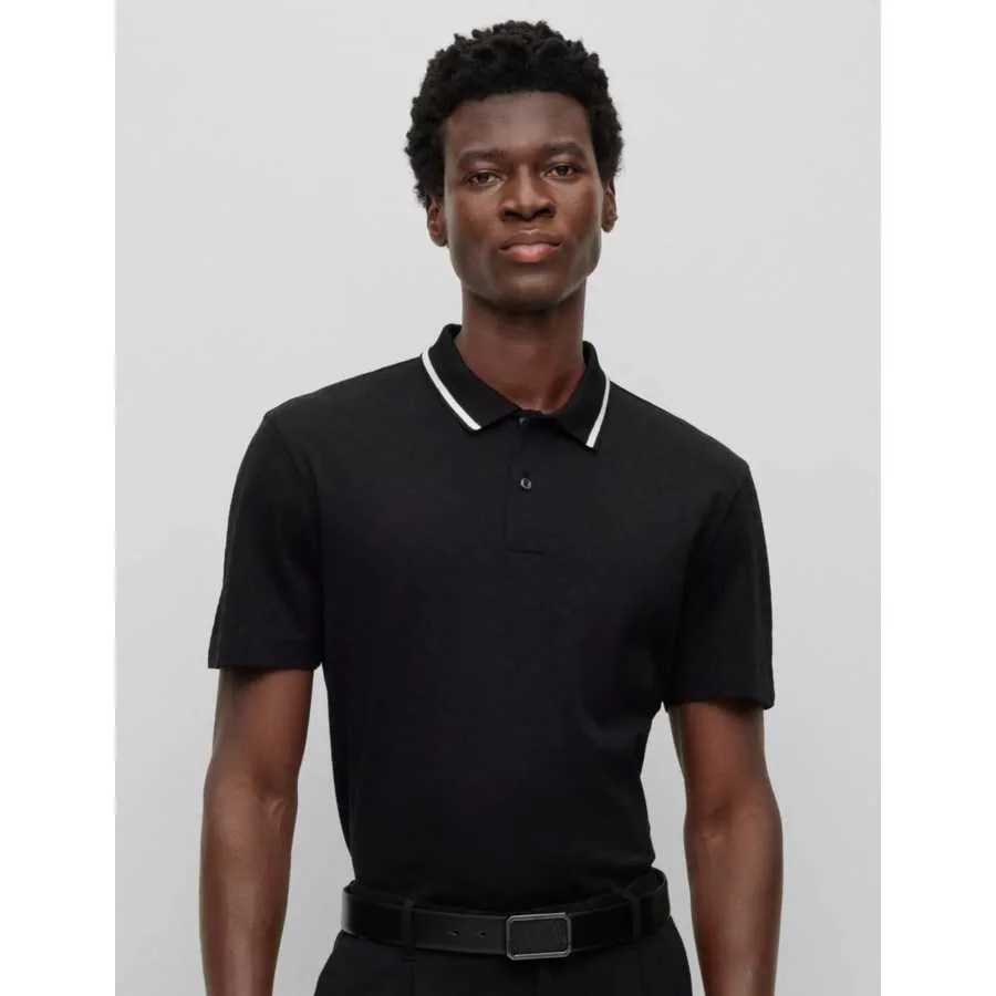 Polo Noir Monogramme Jacquard - Boss pour homme