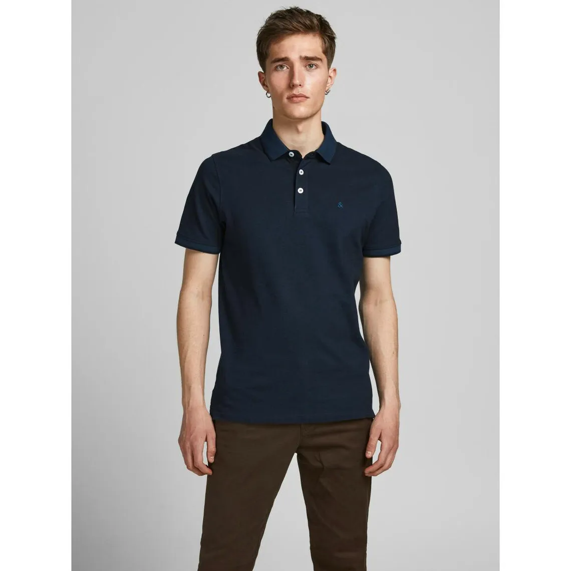 Polo Slim Fit Polo Manches courtes Bleu Marine en coton Mark Jack & Jones - Maillot de corps Homme sur MenCorner